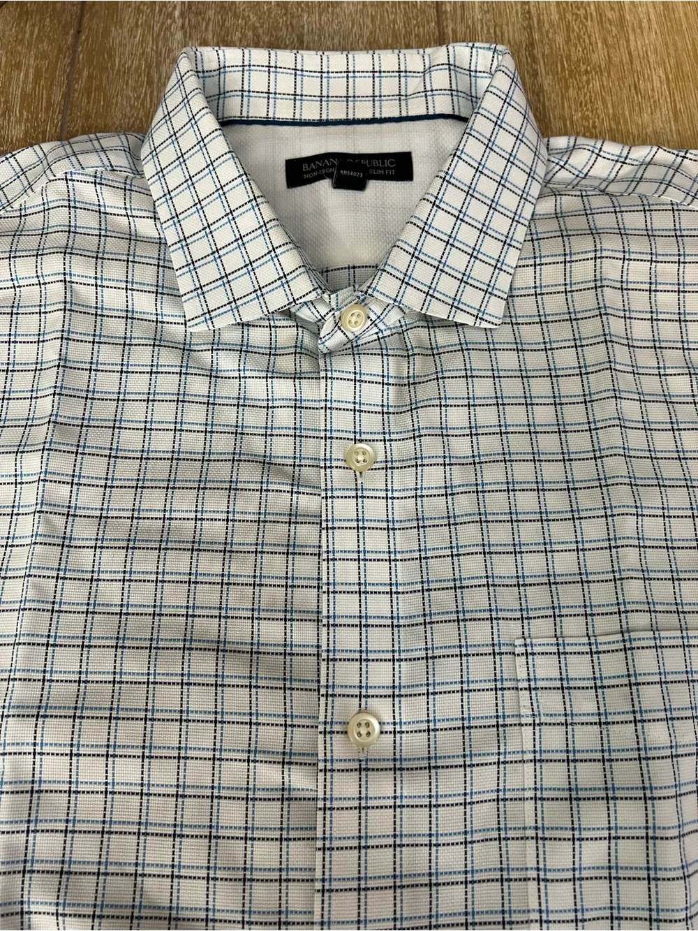 Banana Republic White Shirt with Blue Windowpane Check